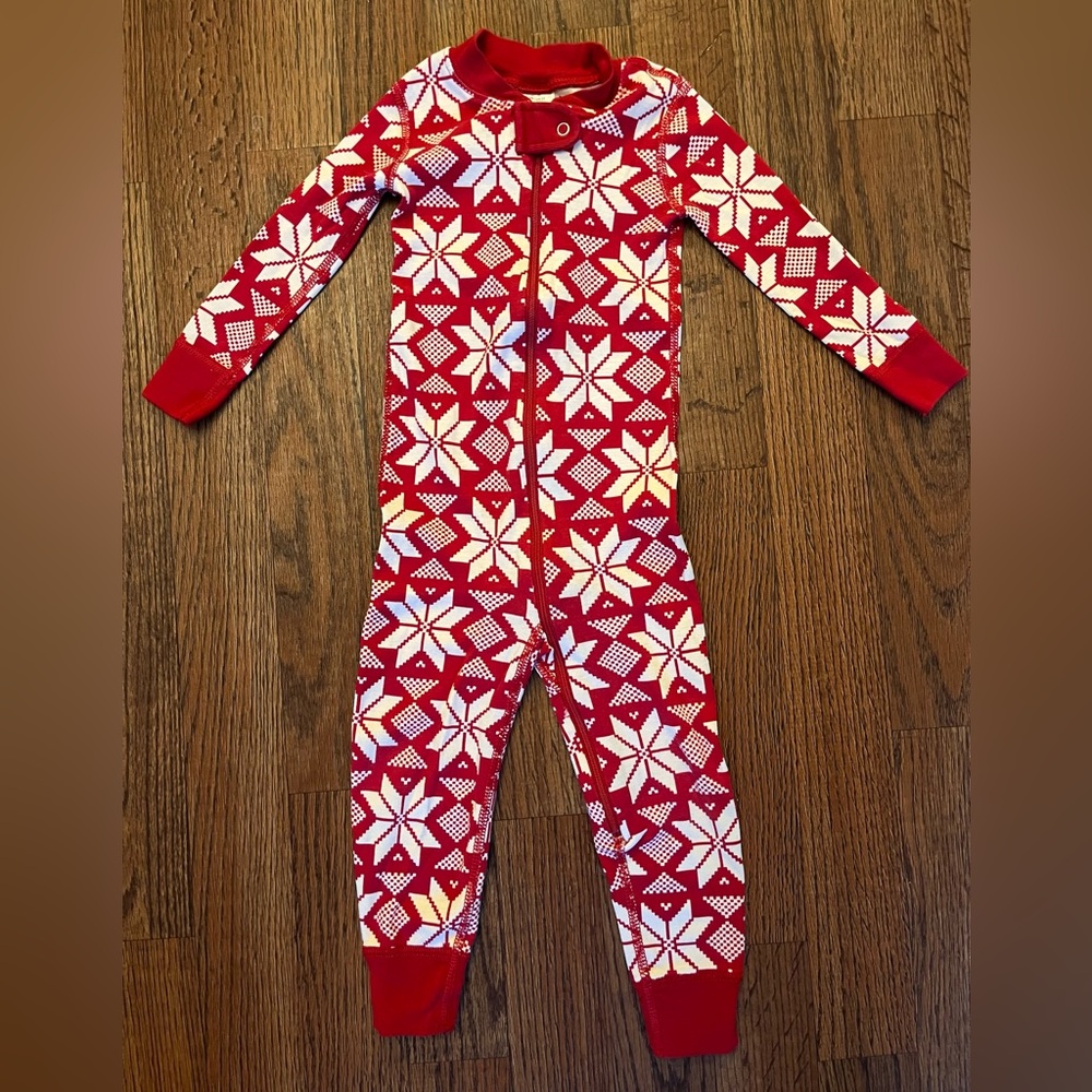 Hanna Andersson Red Scandi Snowflake Zip Pajamas - 2T
